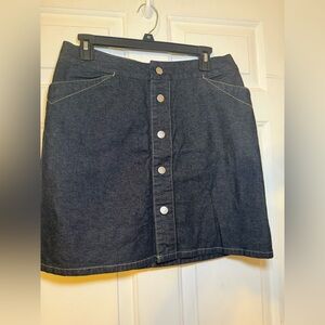 Calvin Klein Snap Front Denim Mini Skirt Size 8 Dark Wash CK Jeans